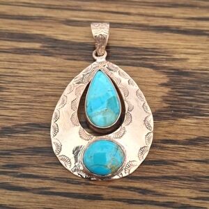 Pendant Turquoise Teardrop Natural Stones On Copper